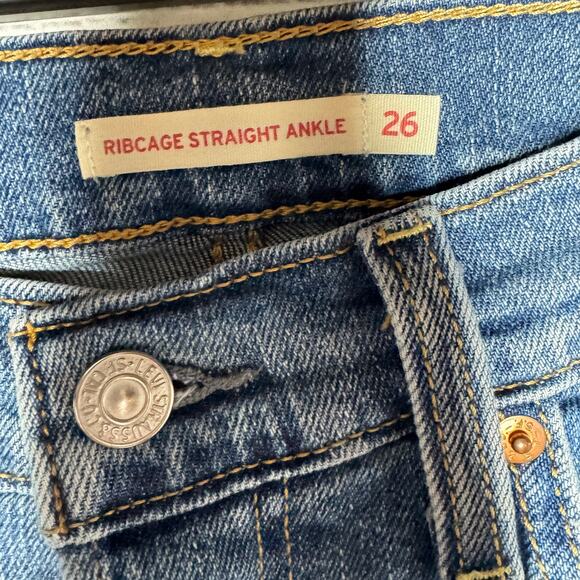 Levi's Ribcage Straight Ankle Jeans - Georgie Wash - Size 26 - Picture 3 of 4